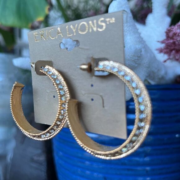 Gold/Crystal C Hoop Erica Lyons Fashion Earrings - Picture 2 of 9